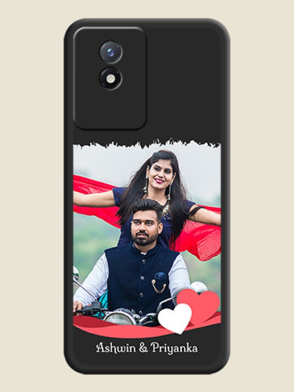 Custom Pin Color Love Shaped Ribbon Design with Text on Space Black Custom Soft Matte Phone Back Cover - Vivo Y02t