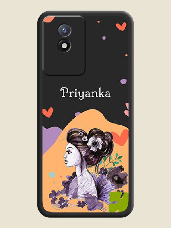 Custom Namecase For Her With Fancy Lady Image On Space Black Personalized Soft Matte Phone Covers -Vivo Y02T