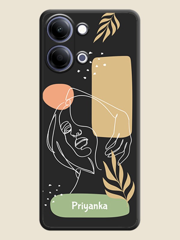 Custom Custom Text With Line Art Of Women & Leaves Design On Space Black Custom Soft Matte Mobile Back Cover - Vivo Y11 5G