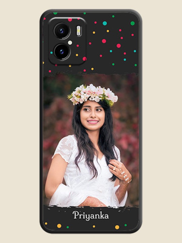 Custom Multicolor Dotted Pattern with Text on Space Black Custom Soft Matte Phone Back Cover - Vivo Y15s
