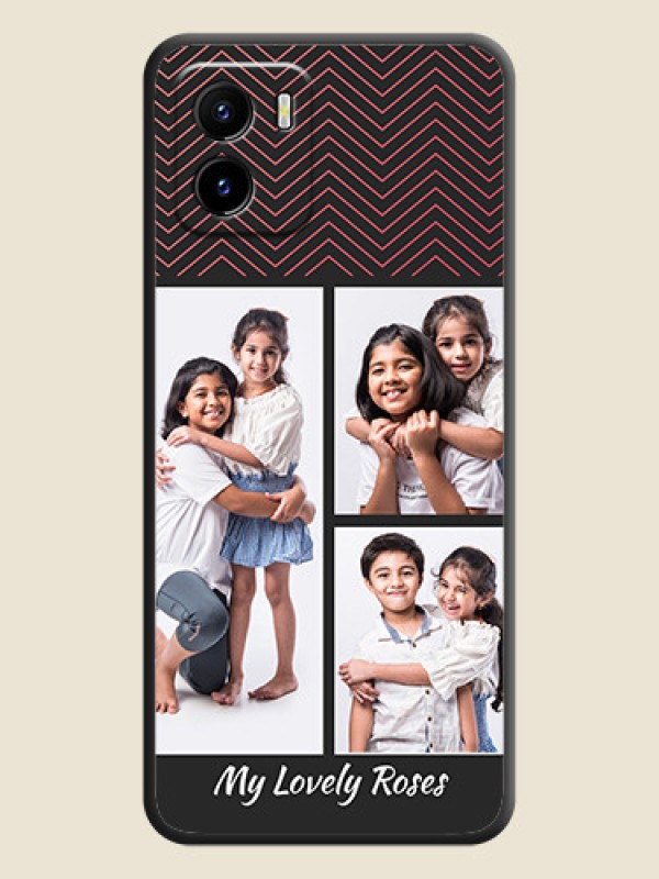Custom Wave Pattern with 3 Image Holder on Space Black Custom Soft Matte Back Cover - Vivo Y15s