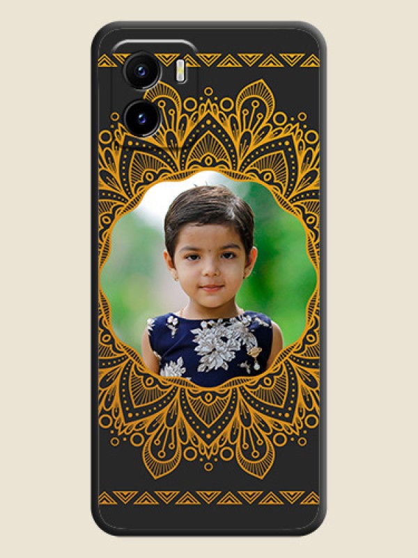Custom Round Image with Floral Design on Photo on Space Black Soft Matte Mobile Cover - Vivo Y15s