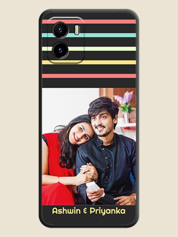 Custom Color Stripes with Photo and Text on Photo on Space Black Soft Matte Mobile Case - Vivo Y15s