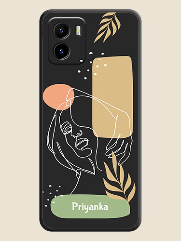 Custom Custom Text With Line Art Of Women & Leaves Design On Space Black Personalized Soft Matte Phone Covers -Vivo Y15S