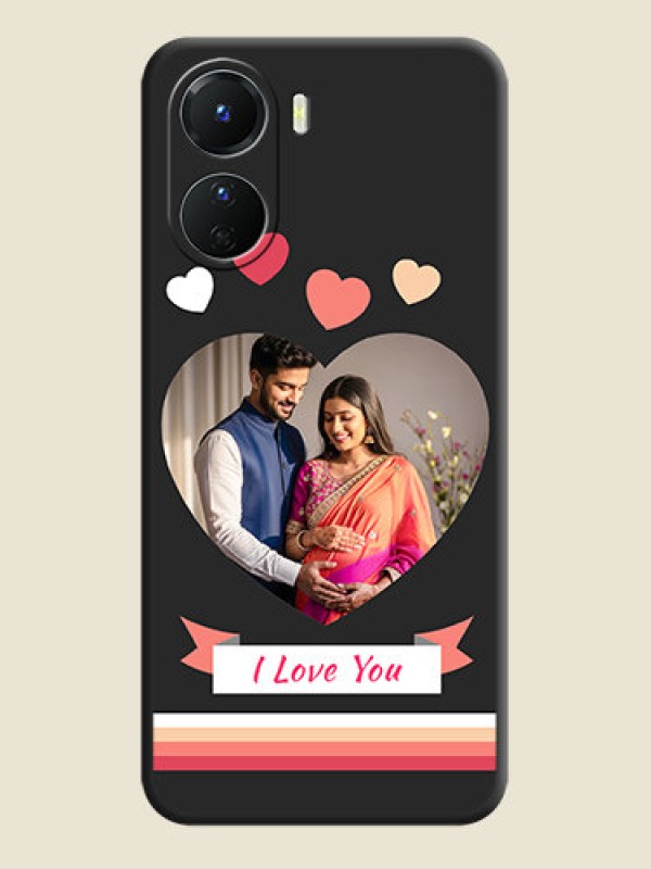 Custom Love Shaped Photo with Colorful Stripes on Personalised Space Black Soft Matte Cases - Vivo Y16