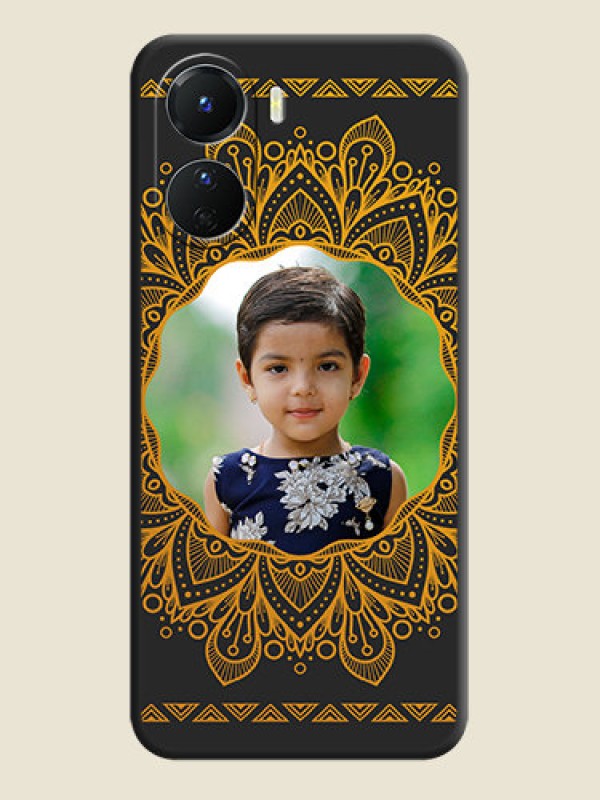 Custom Round Image with Floral Design on Photo on Space Black Soft Matte Mobile Cover - Vivo Y16