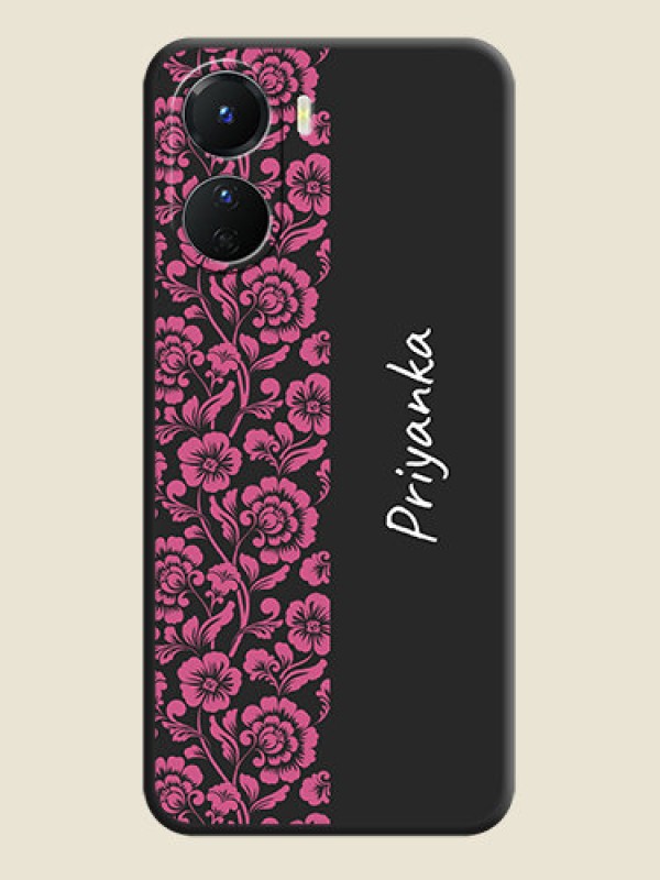 Custom Pink Floral Pattern Design With Custom Text On Space Black Personalized Soft Matte Phone Covers -Vivo Y16