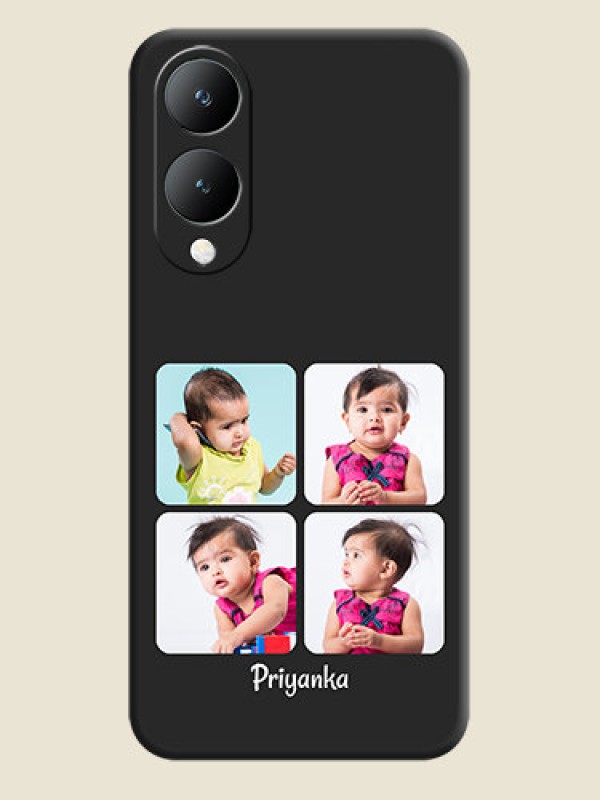 Custom Floral Art with 6 Image Holder on Photo On Space Black Custom Soft Matte Mobile Back Cover - Vivo Y17S