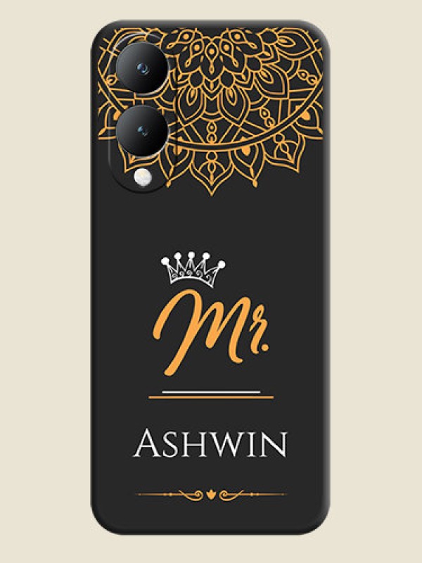 Custom Mr Name with Floral Design On Space Black Custom Soft Matte Mobile Back Cover - Vivo Y17S
