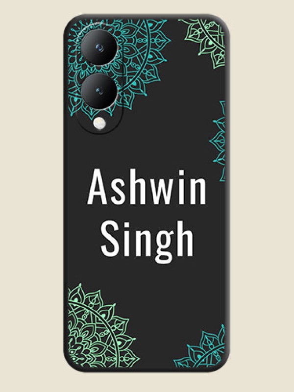 Custom Your Name with Floral Design On Space Black Custom Soft Matte Mobile Back Cover - Vivo Y17S