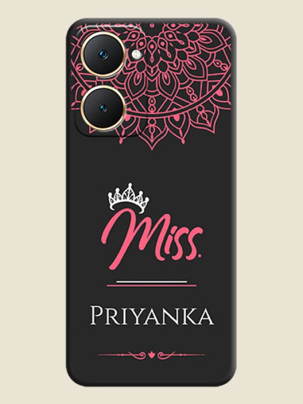 Custom Mrs Name with Floral Design On Space Black Custom Soft Matte Mobile Back Cover - Vivo Y18T