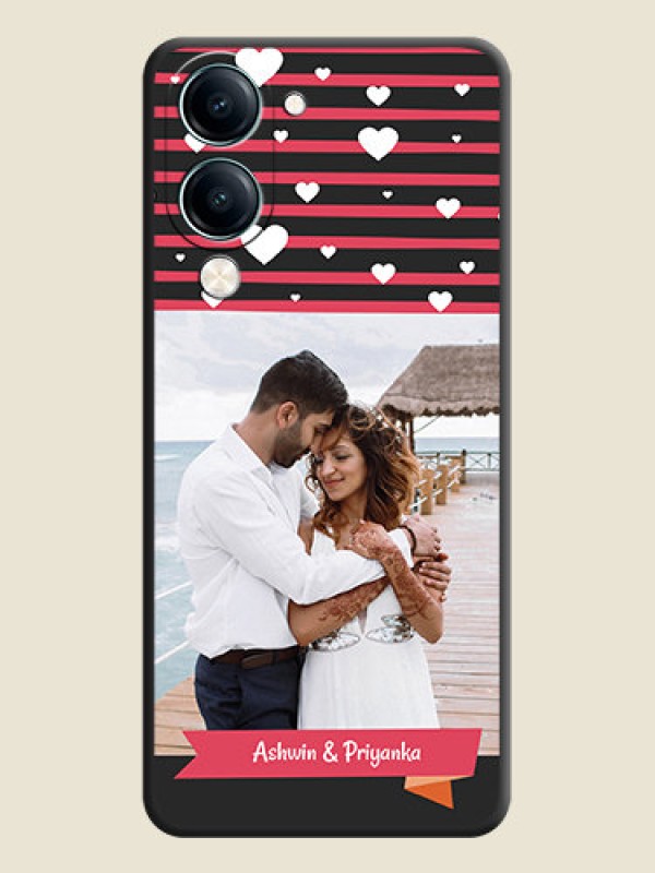 Custom White Color Love Symbols with Pink Lines Pattern On Space Black Custom Soft Matte Mobile Back Cover - Vivo Y19 5G