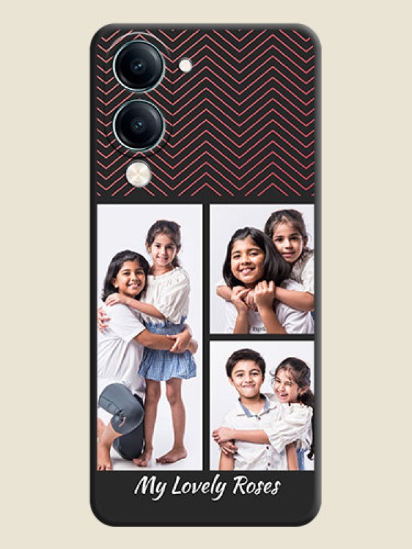 Custom Wave Pattern with 3 Image Holder On Space Black Custom Soft Matte Mobile Back Cover - Vivo Y19 5G
