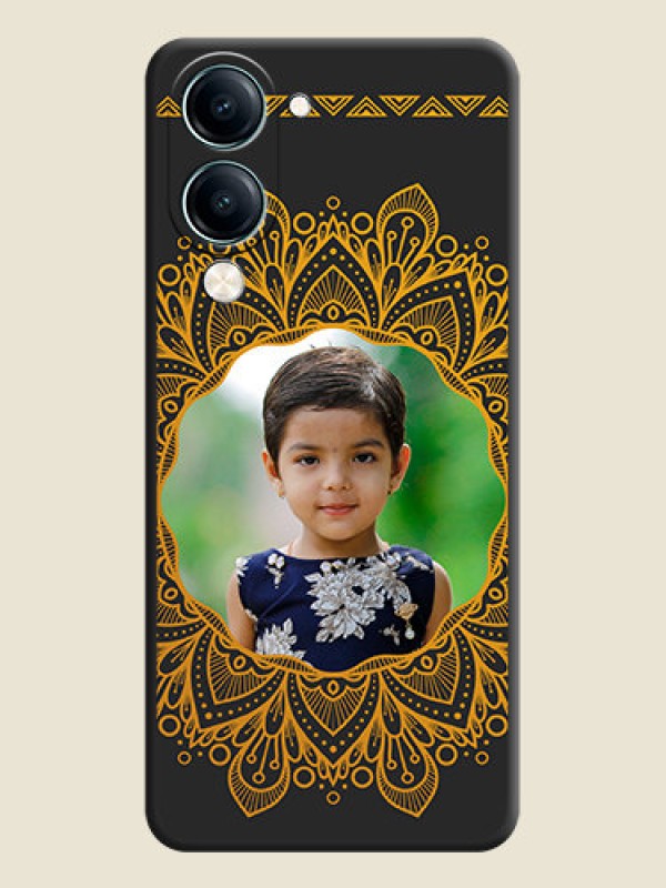Custom Round Image with Floral Design On Space Black Custom Soft Matte Mobile Back Cover - Vivo Y19 5G