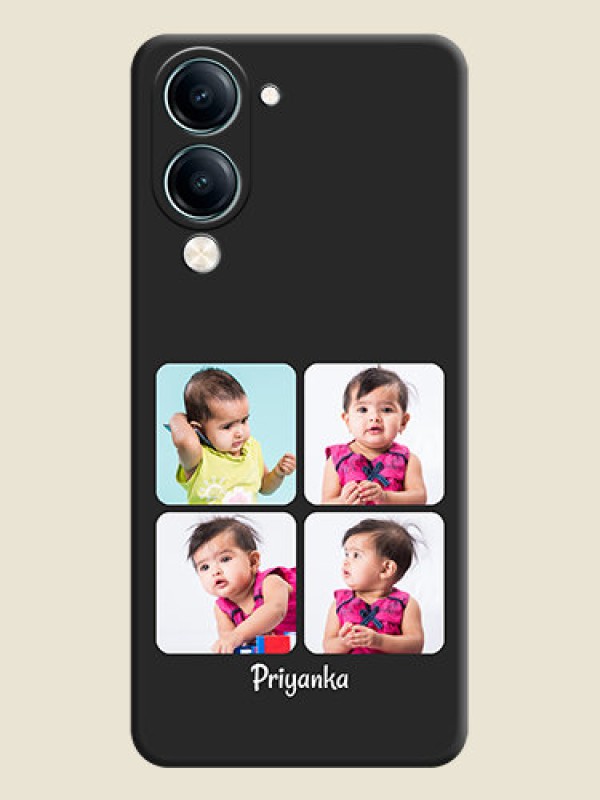 Custom Floral Art with 6 Image Holder on Photo On Space Black Custom Soft Matte Mobile Back Cover - Vivo Y19e