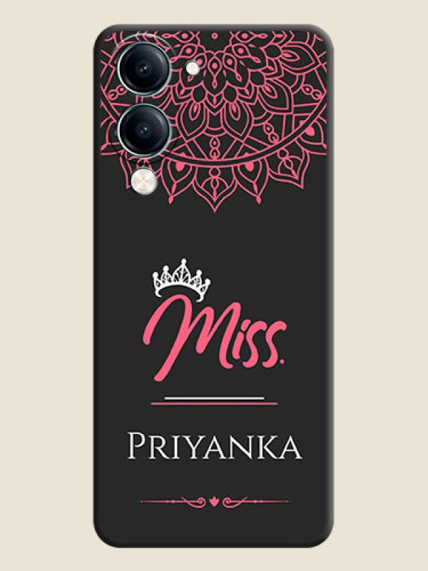 Custom Mrs Name with Floral Design On Space Black Custom Soft Matte Mobile Back Cover - Vivo Y19e