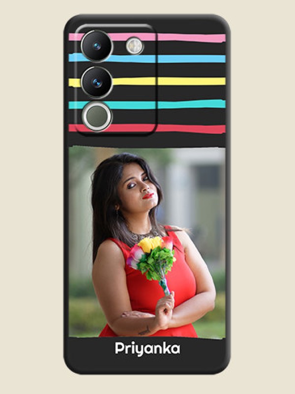 Custom Multicolor Lines with Image On Space Black Custom Soft Matte Mobile Back Cover - Vivo Y200 5G