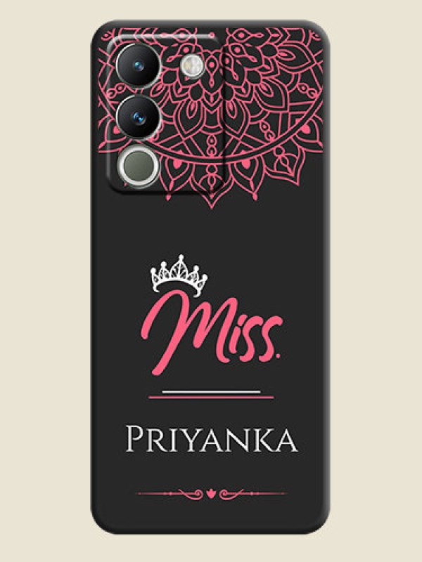 Custom Mrs Name with Floral Design On Space Black Custom Soft Matte Mobile Back Cover - Vivo Y200 5G