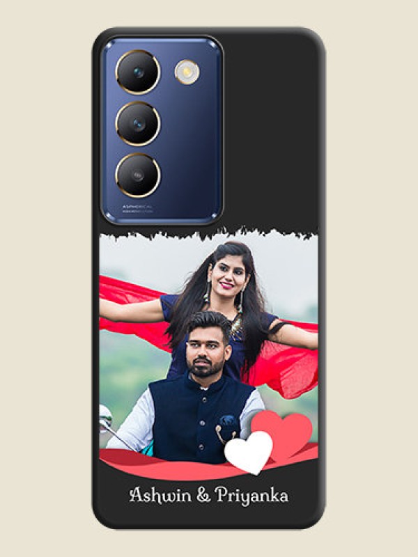 Custom Pink Color Love Shaped Ribbon Design with Text on Space Black Custom Soft Matte Phone Back Cover - Vivo Y200E 5G