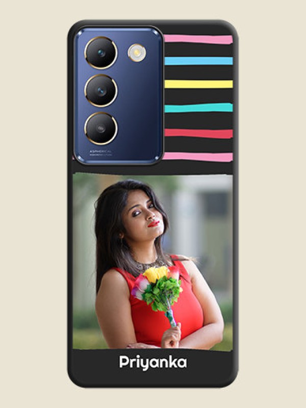 Custom Multicolor Lines with Image on Space Black Personalized Soft Matte Phone Covers - Vivo Y200E 5G