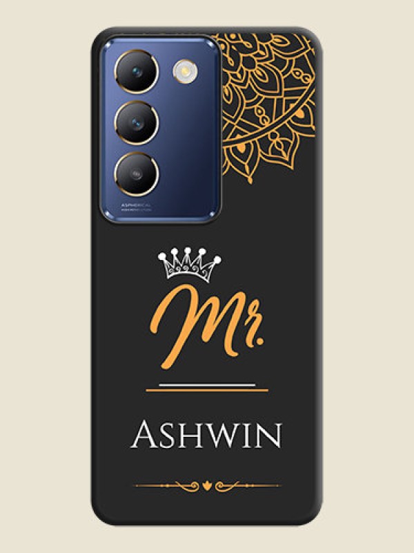 Custom Mr Name with Floral Design on Personalised Space Black Soft Matte Cases - Vivo Y200E 5G