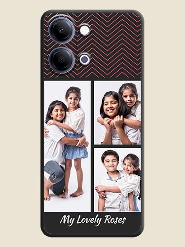 Custom Wave Pattern with 3 Image Holder On Space Black Custom Soft Matte Mobile Back Cover - Vivo Y21 5G