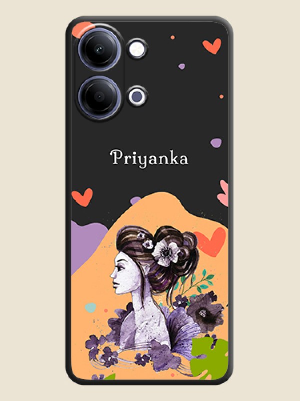 Custom Namecase For Her With Fancy Lady Image On Space Black Custom Soft Matte Mobile Back Cover - Vivo Y21 5G