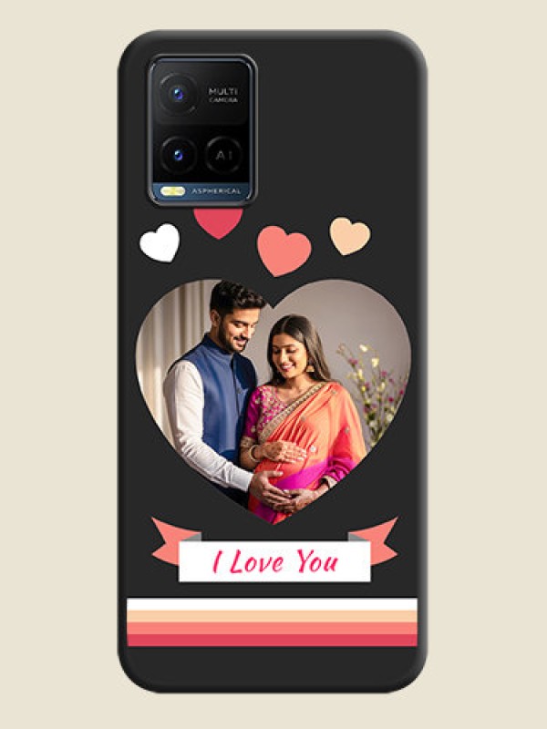 Custom Love Shaped Photo with Colorful Stripes on Personalised Space Black Soft Matte Cases - Vivo Y21