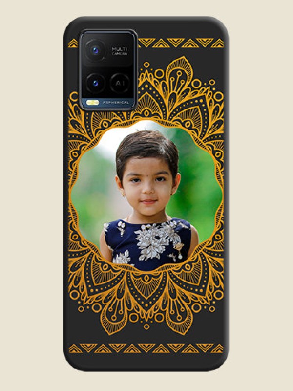 Custom Round Image with Floral Design on Photo on Space Black Soft Matte Mobile Cover - Vivo Y21
