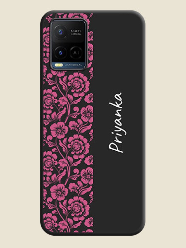Custom Pink Floral Pattern Design With Custom Text On Space Black Personalized Soft Matte Phone Covers -Vivo Y21