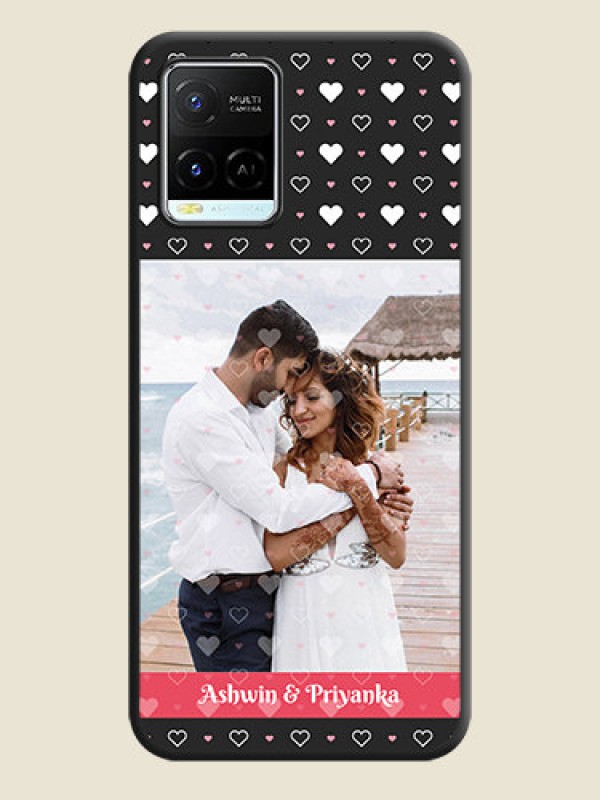 Custom White Color Love Symbols with Text Design on Photo on Space Black Soft Matte Phone Cover - Vivo Y21e