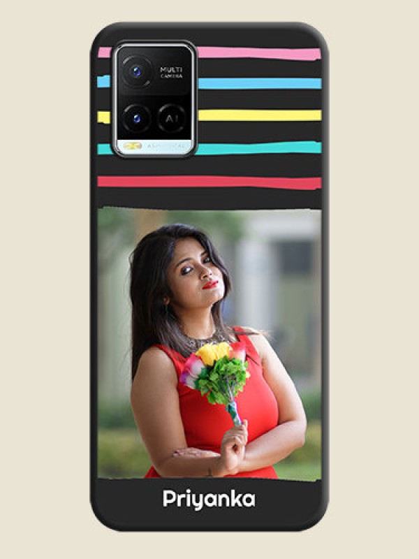 Custom Multicolor Lines with Image on Space Black Personalized Soft Matte Phone Covers - Vivo Y21e