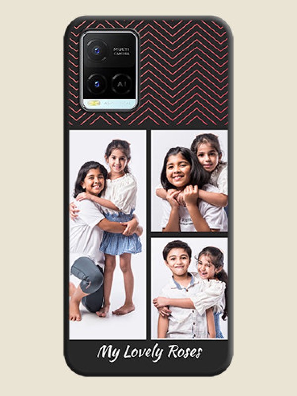 Custom Wave Pattern with 3 Image Holder on Space Black Custom Soft Matte Back Cover - Vivo Y21e