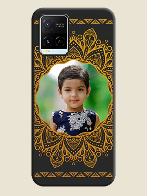 Custom Round Image with Floral Design on Photo on Space Black Soft Matte Mobile Cover - Vivo Y21e