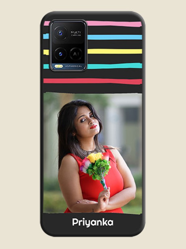 Custom Multicolor Lines with Image on Space Black Personalized Soft Matte Phone Covers - Vivo Y21G