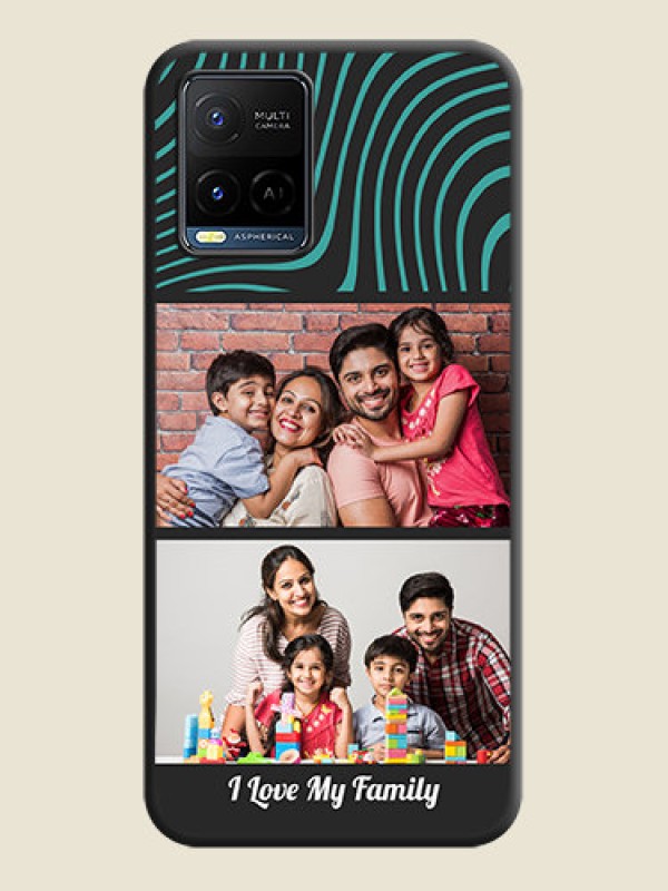 Custom Wave Pattern with 2 Image Holder on Space Black Personalized Soft Matte Phone Covers - Vivo Y21G