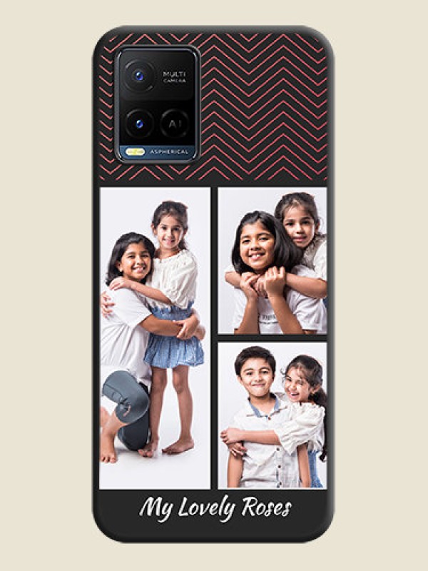 Custom Wave Pattern with 3 Image Holder on Space Black Custom Soft Matte Back Cover - Vivo Y21G