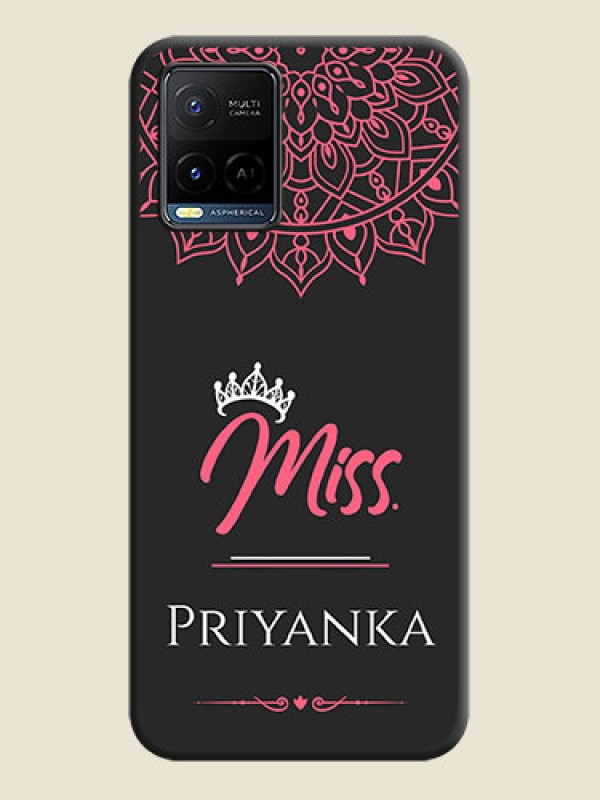 Custom Mrs Name with Floral Design on Space Black Personalized Soft Matte Phone Covers - Vivo Y21G