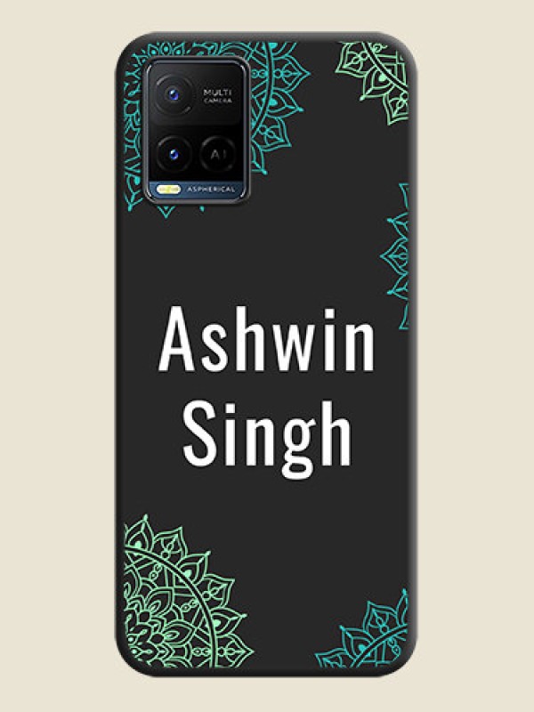 Custom Your Name with Floral Design on Space Black Custom Soft Matte Back Cover - Vivo Y21G