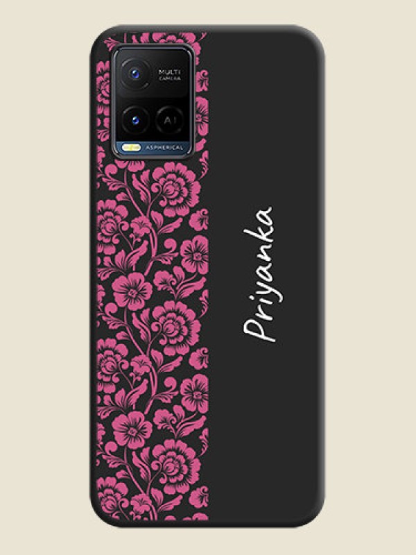 Custom Pink Floral Pattern Design With Custom Text On Space Black Personalized Soft Matte Phone Covers -Vivo Y21G