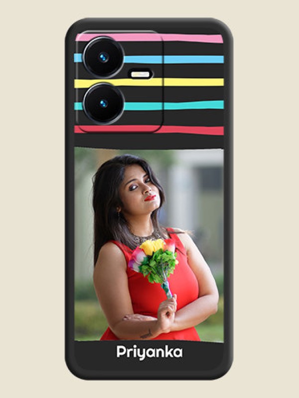 Custom Multicolor Lines with Image on Space Black Personalized Soft Matte Phone Covers - Vivo Y22