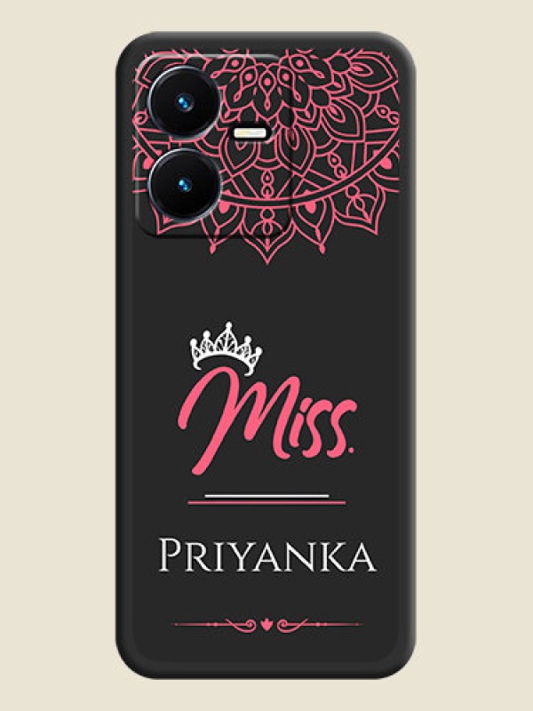 Custom Mrs Name with Floral Design on Space Black Personalized Soft Matte Phone Covers - Vivo Y22