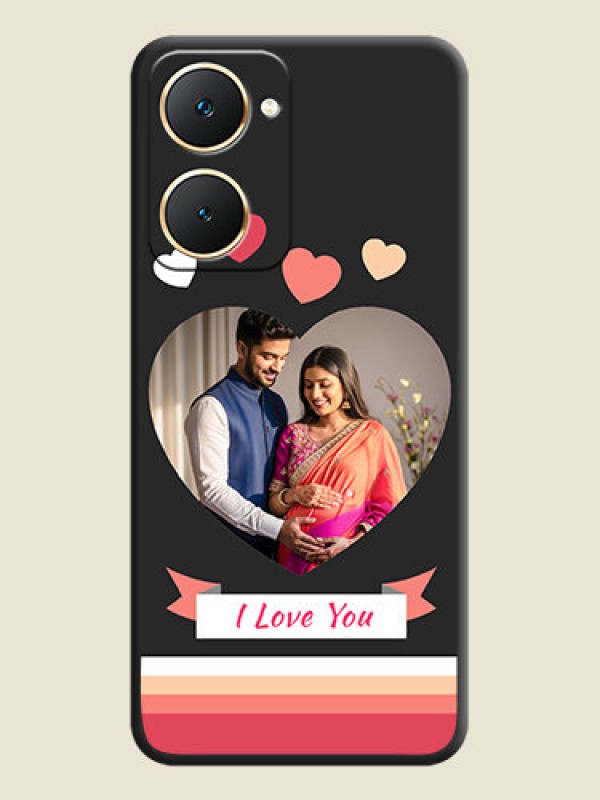 Custom Love Shaped Photo with Colorful Stripes On Space Black Custom Soft Matte Mobile Back Cover - Vivo Y28s 5G