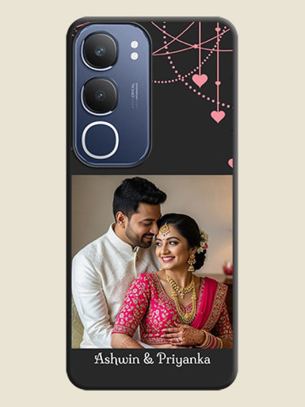 Custom Pink Love Hangings with Text On Space Black Custom Soft Matte Mobile Back Cover - Vivo Y29 5G