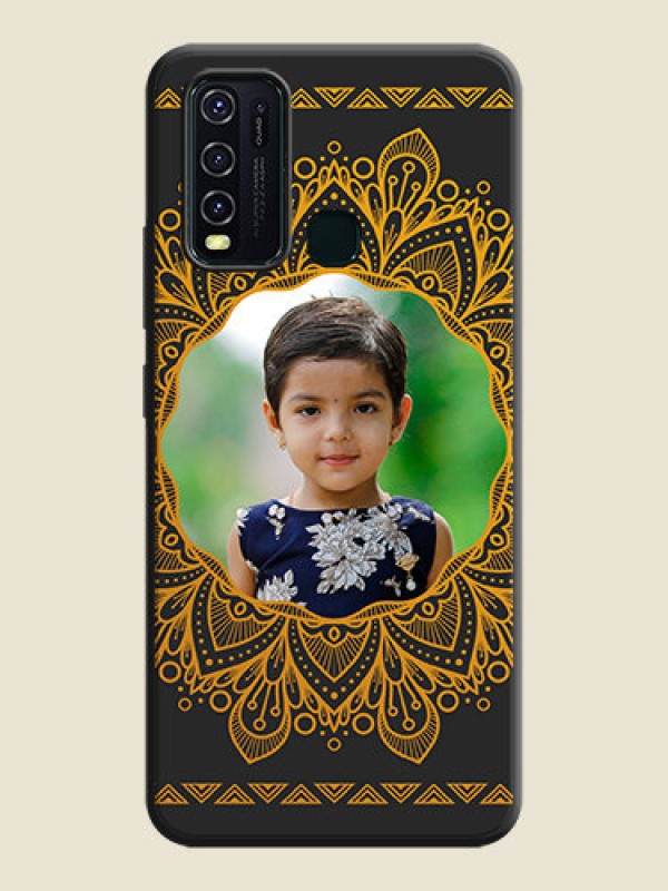 Custom Round Image with Floral Design - Photo on Space Black Soft Matte Mobile Cover - Vivo Y30