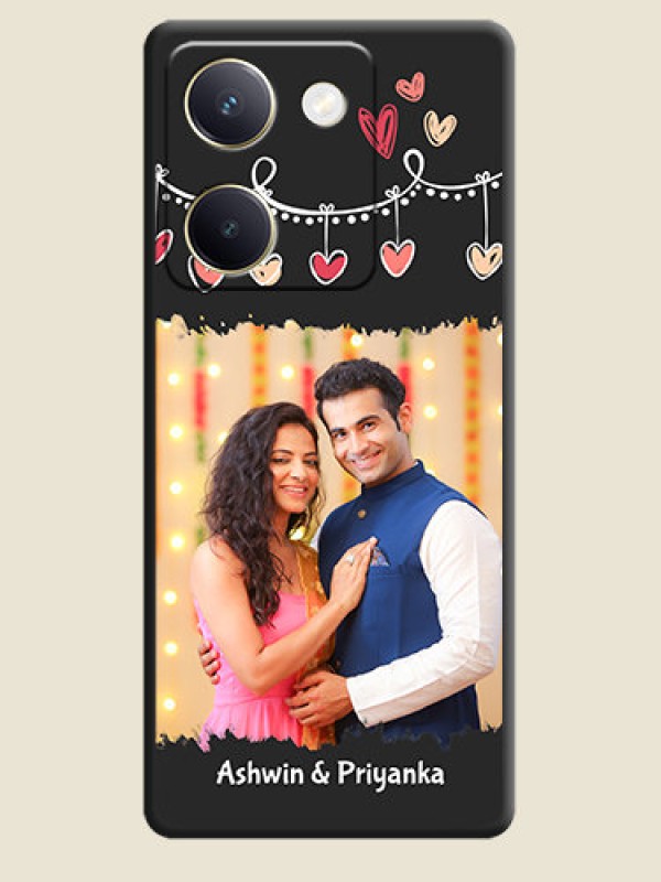 Custom Pink Love Hangings with Name On Space Black Custom Soft Matte Mobile Back Cover - Vivo Y300 Plus 5G