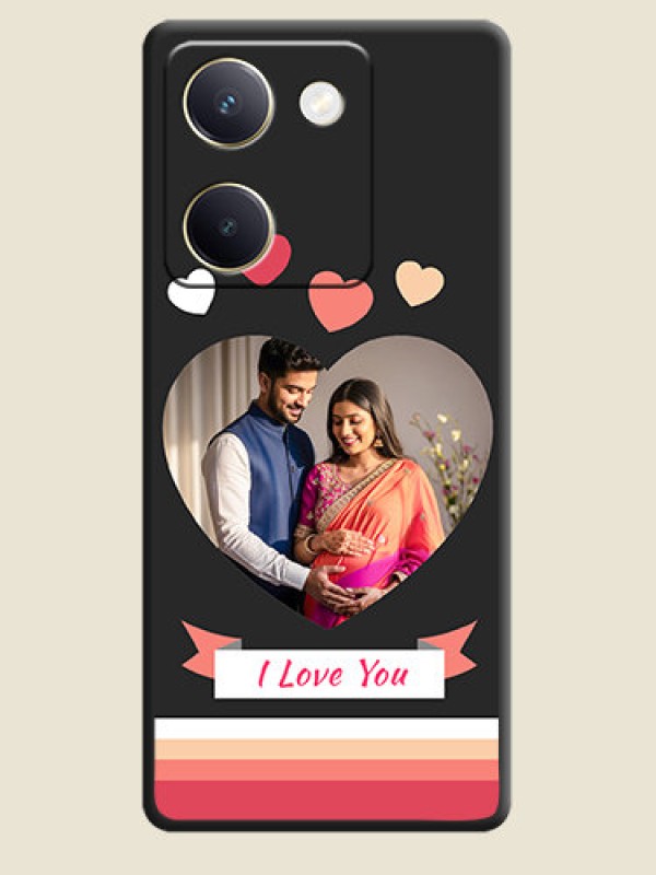 Custom Love Shaped Photo with Colorful Stripes On Space Black Custom Soft Matte Mobile Back Cover - Vivo Y300 Plus 5G