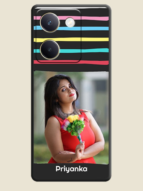 Custom Multicolor Lines with Image On Space Black Custom Soft Matte Mobile Back Cover - Vivo Y300 Plus 5G