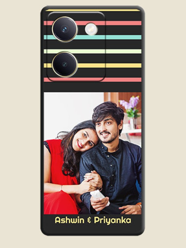 Custom Color Stripes with Photo and Text on Photo On Space Black Custom Soft Matte Mobile Back Cover - Vivo Y300 Plus 5G