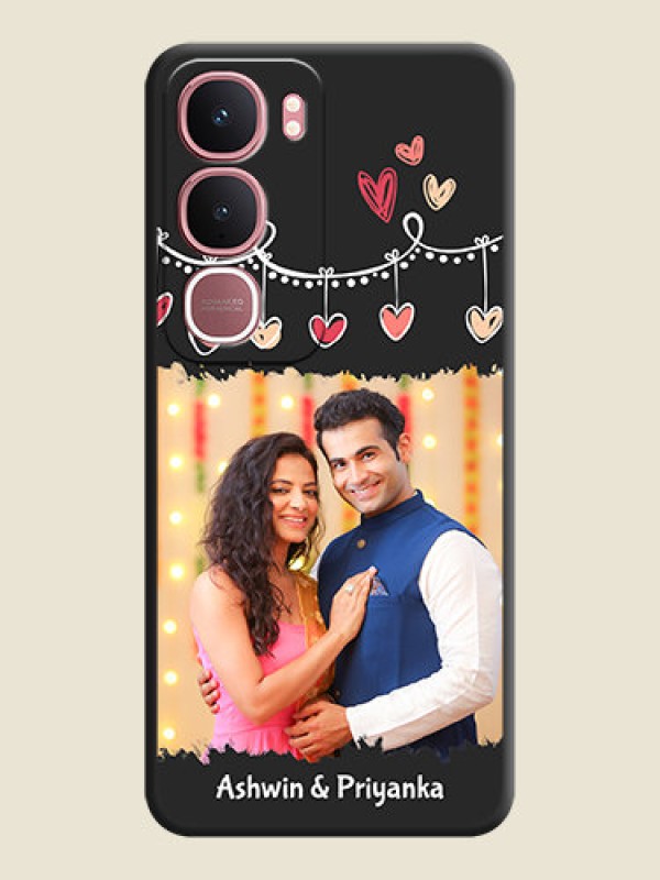 Custom Pink Love Hangings with Name On Space Black Custom Soft Matte Mobile Back Cover - Vivo Y31 5G